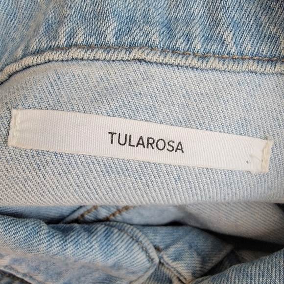 Tularosa Sz S Tamsen Distressed Denim Jacket Fray Fringe Barbados Light Wash - Picture 6 of 10